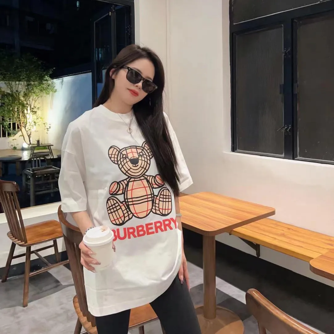 『S-4XL』夏 新作 オーバーサイズ ルーズシルエット かわいいクマ プリント クルーネック 半袖Tシャツ