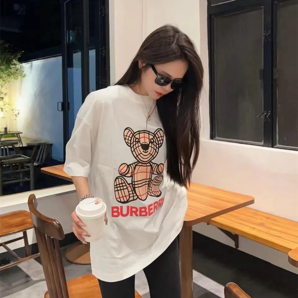 『S-4XL』夏 新作 オーバーサイズ ルーズシルエット かわいいクマ プリント クルーネック 半袖Tシャツ