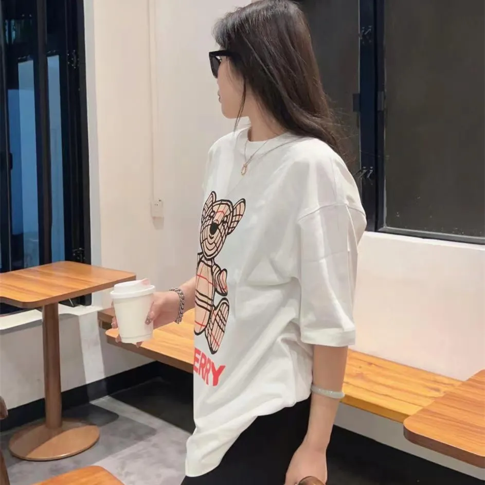 『S-4XL』夏 新作 オーバーサイズ ルーズシルエット かわいいクマ プリント クルーネック 半袖Tシャツ