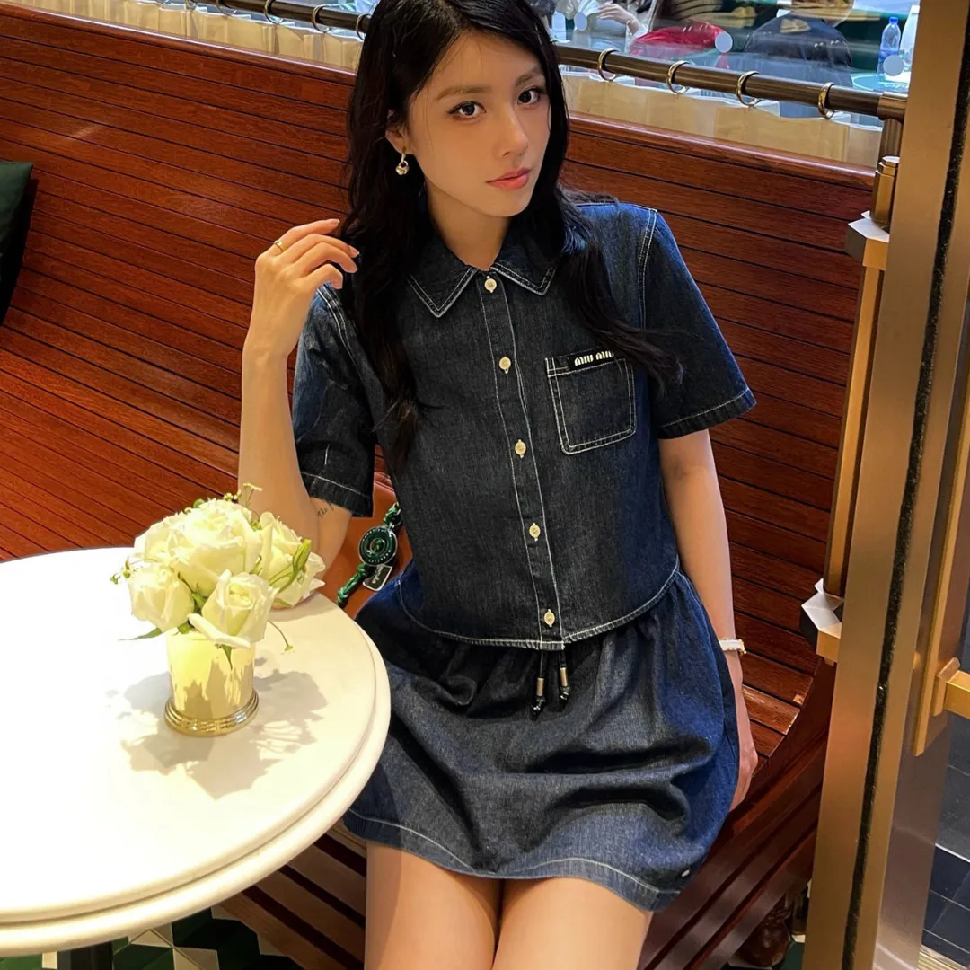 『S-L』おすすめ 大注目 着心地良い カジュアル日常 デニム アルファベット Ｔシャツ+スカート セットアップ