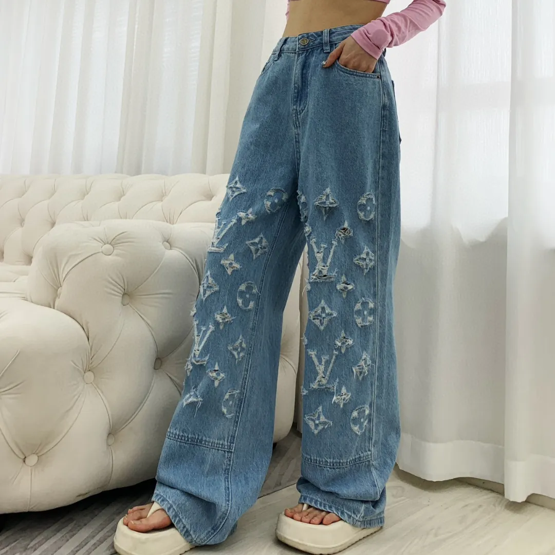 『S-L』好感度100％ 着心地良い 上品  日常 ダメージ加工 デニム ロング パンツ