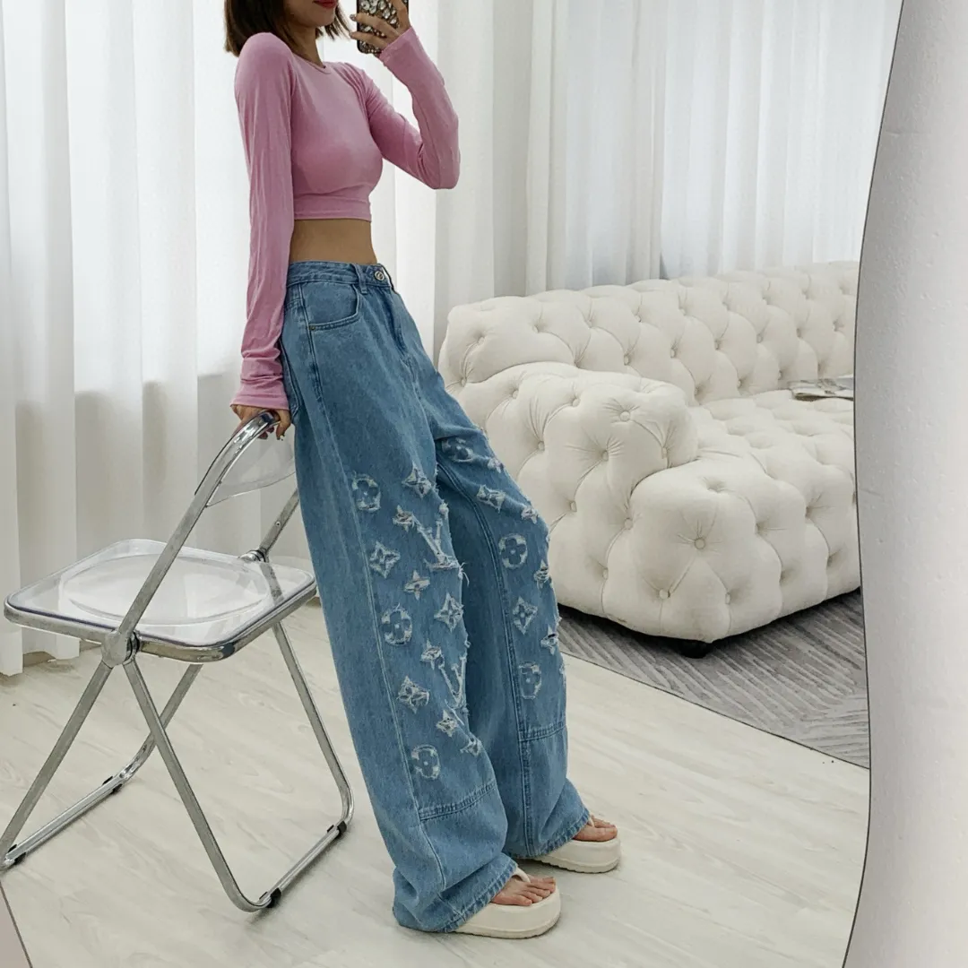 『S-L』好感度100％ 着心地良い 上品  日常 ダメージ加工 デニム ロング パンツ