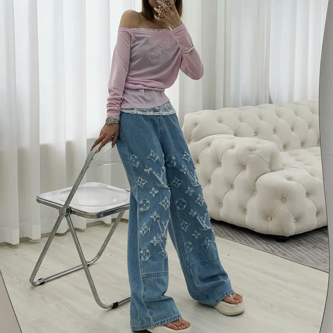 『S-L』好感度100％ 着心地良い 上品  日常 ダメージ加工 デニム ロング パンツ