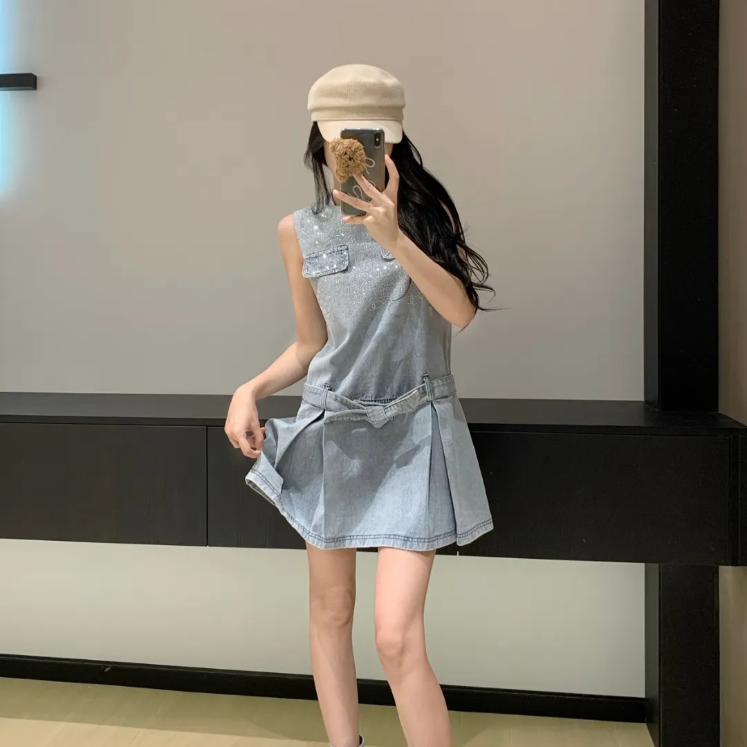 『S-L』人気上昇中 売れ筋 大活躍 カジュアル 可愛い デニム ジッパー ボウタイ ワンピース
