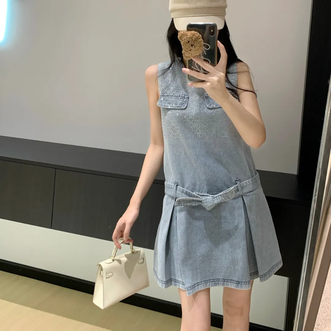 『S-L』人気上昇中 売れ筋 大活躍 カジュアル 可愛い デニム ジッパー ボウタイ ワンピース