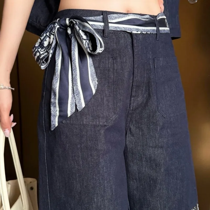 『S-L』 上品 ストリート系 快適  デニム  折り襟 ポケット付き ウエストゴム セットアップ