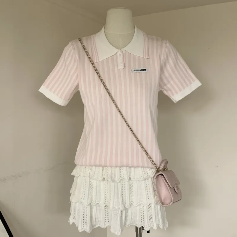 『S-L』美人度アップ ストライプ  気質満点 優しい雰囲気 絶対欲しい 高級感 Tシャツ
