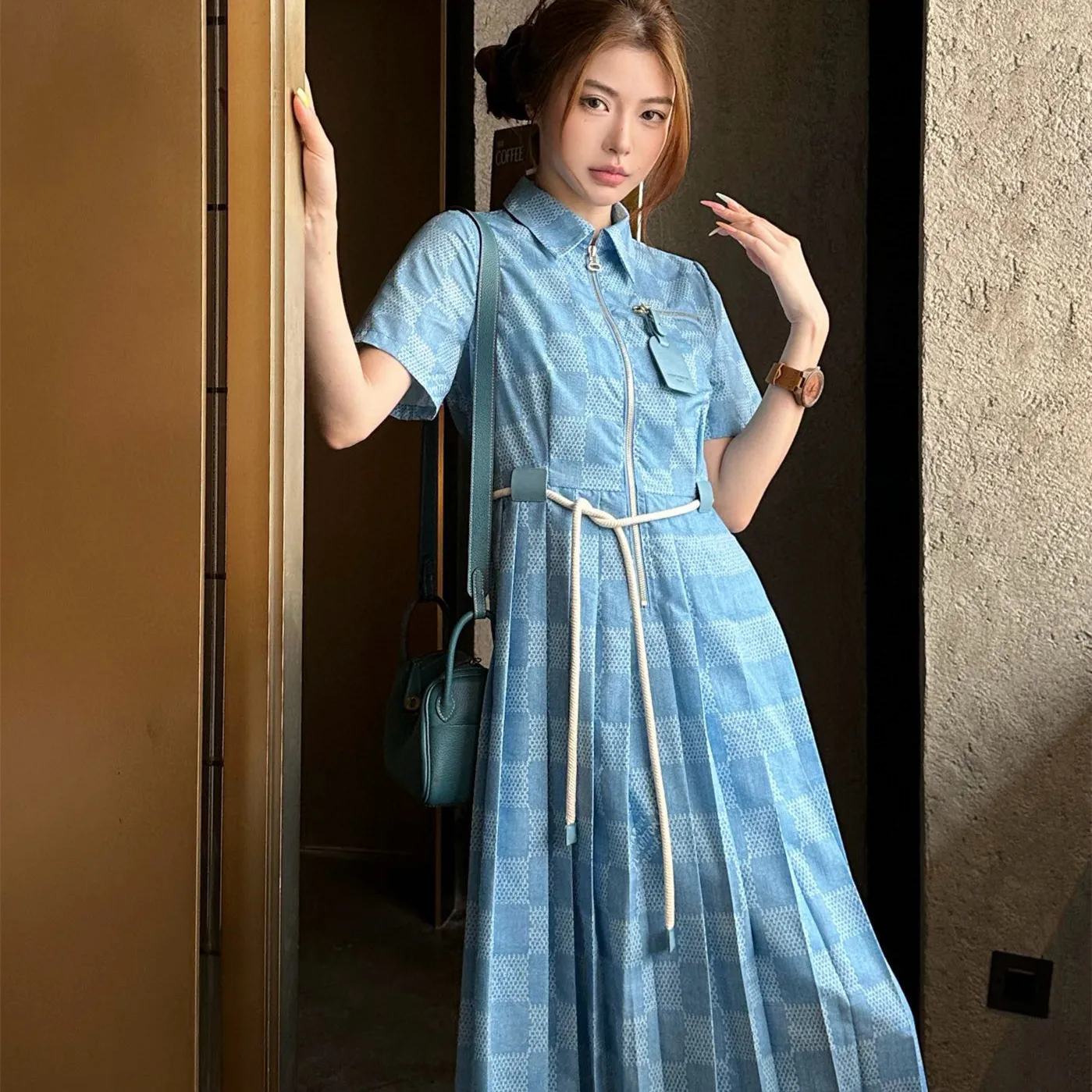 『S-L』大人気 目立つ 質感のいい シンプル ファッション リボン付け ワンピース