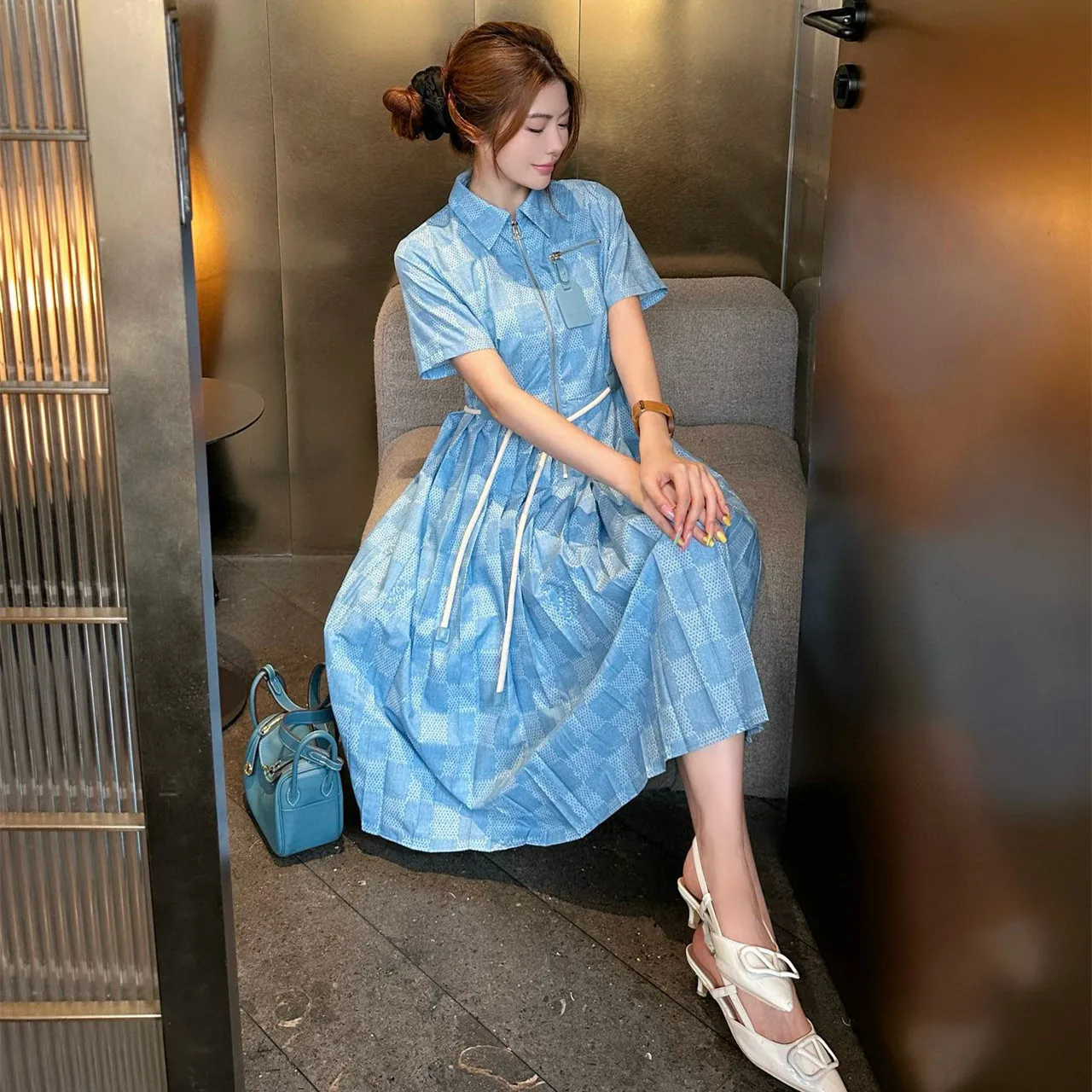 『S-L』大人気 目立つ 質感のいい シンプル ファッション リボン付け ワンピース