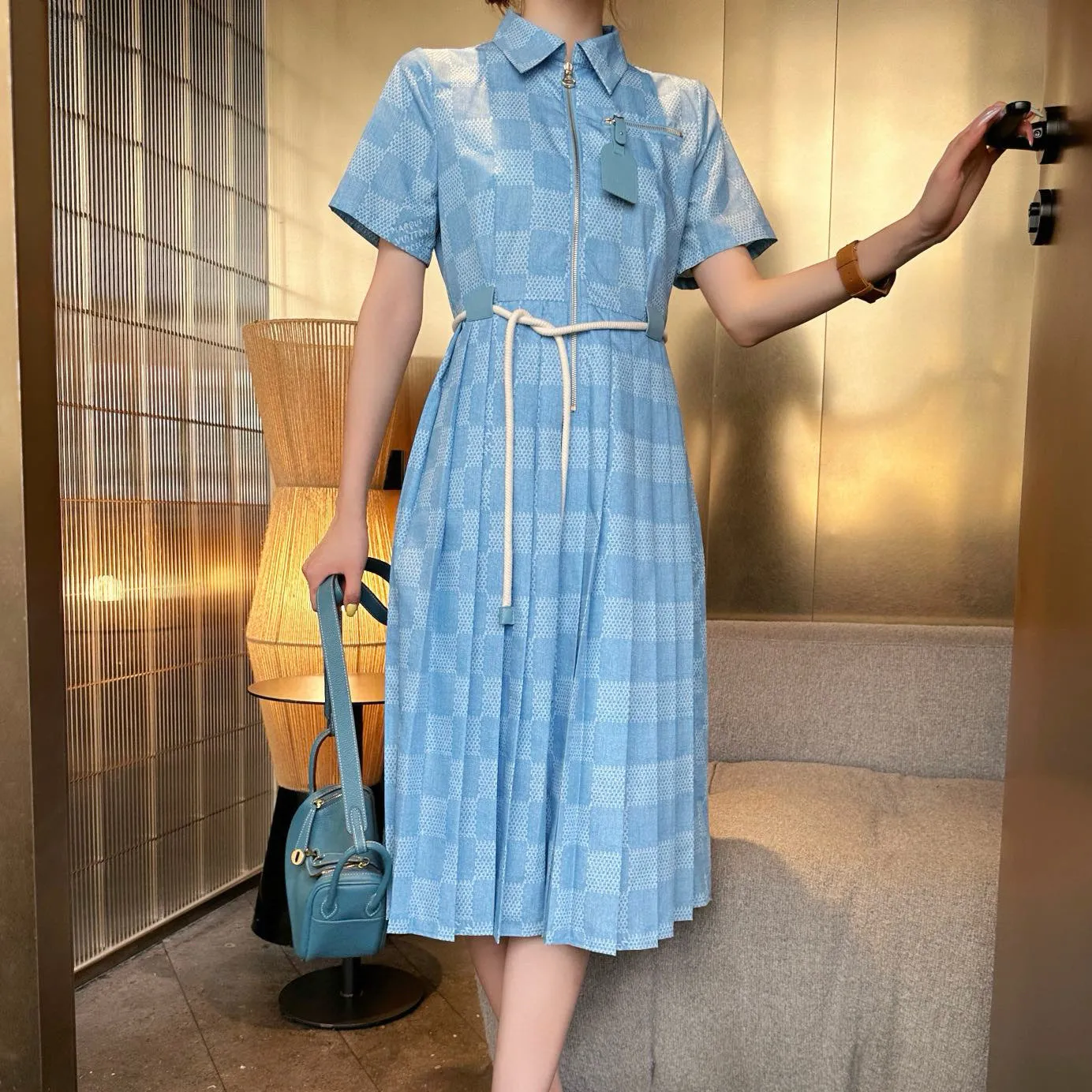 『S-L』大人気 目立つ 質感のいい シンプル ファッション リボン付け ワンピース