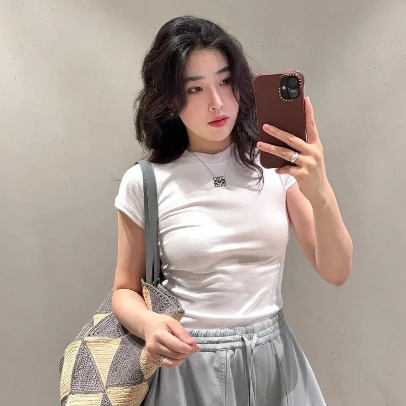 『S-L』好感度UP 美人度アップ ファッション 無地 ラウンドネック Tシャツ