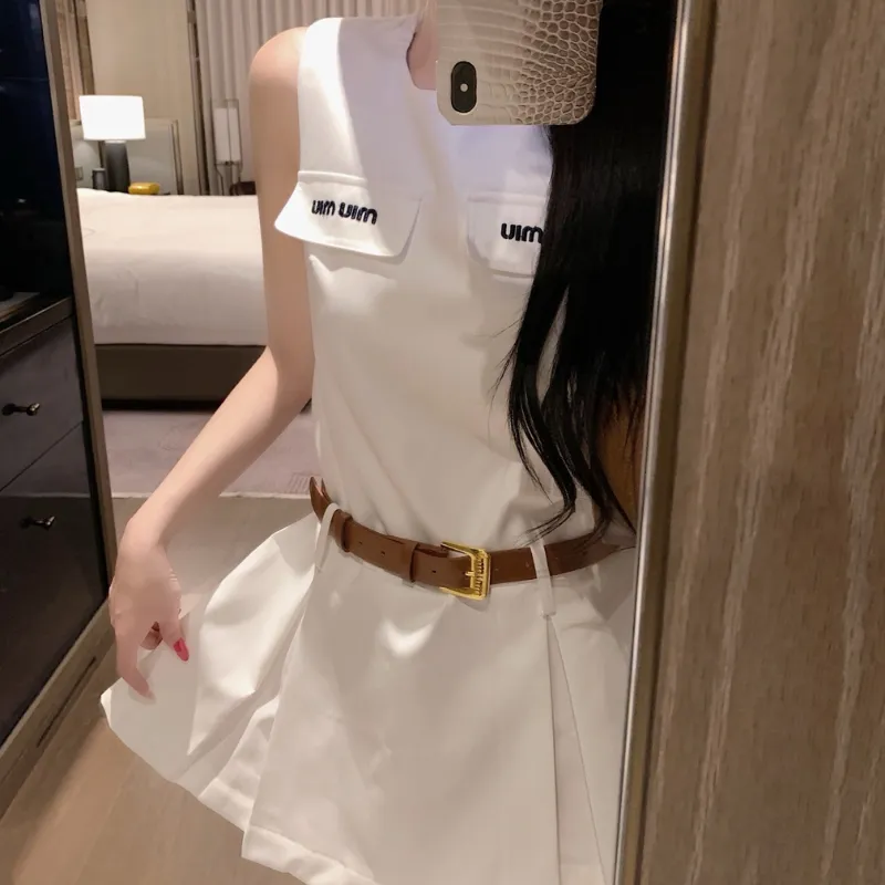 『S-L』大人気 気質満点 ファッション ベルト付き ノースリーブ ワンピース