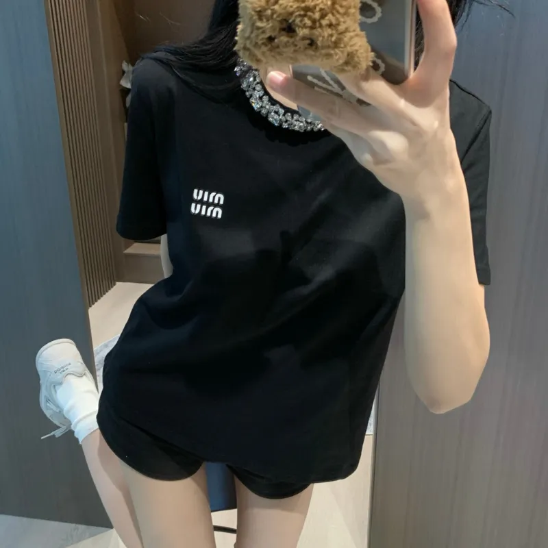 『S-L』人気上昇中 魅力的 エレガント ラインストーン コットン Ｔシャツ