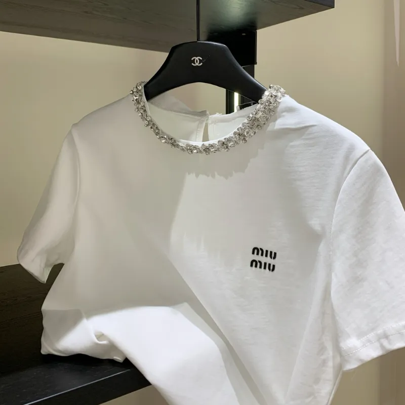 『S-L』人気上昇中 魅力的 エレガント ラインストーン コットン Ｔシャツ