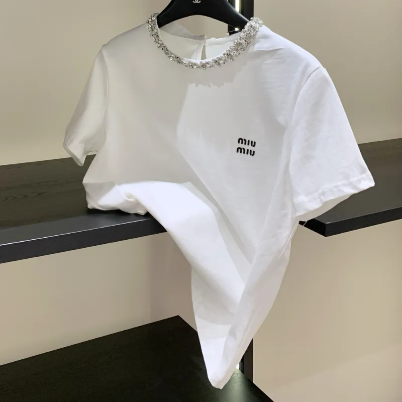 『S-L』人気上昇中 魅力的 エレガント ラインストーン コットン Ｔシャツ