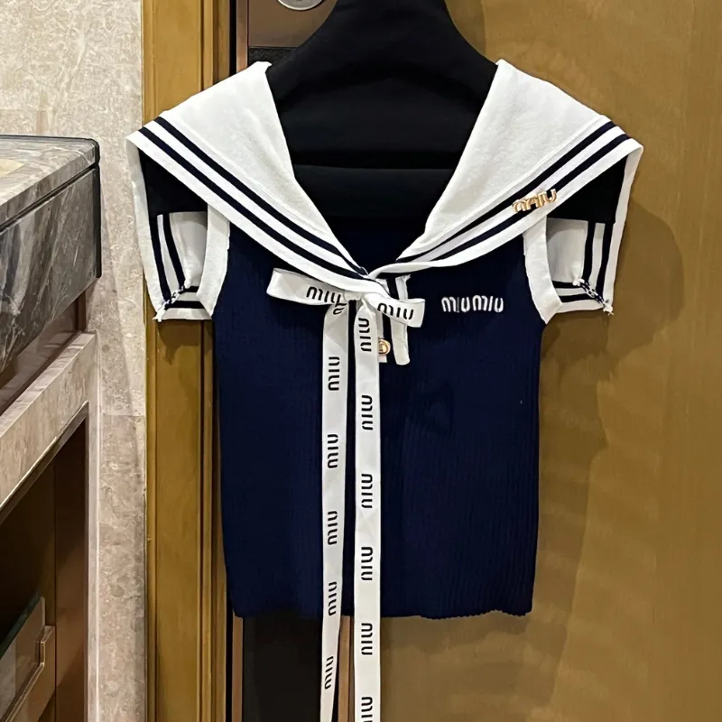『 フリーサイズ』売れ切れ必至 着心地良い キュート ノースリーブ セーラーカラー Ｔシャツ