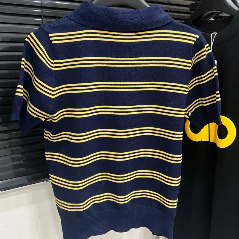 『フリーサイズ』大注目 組み合わせやすい カジュアル ルーズ 折り襟 ボーダー Ｔシャツ