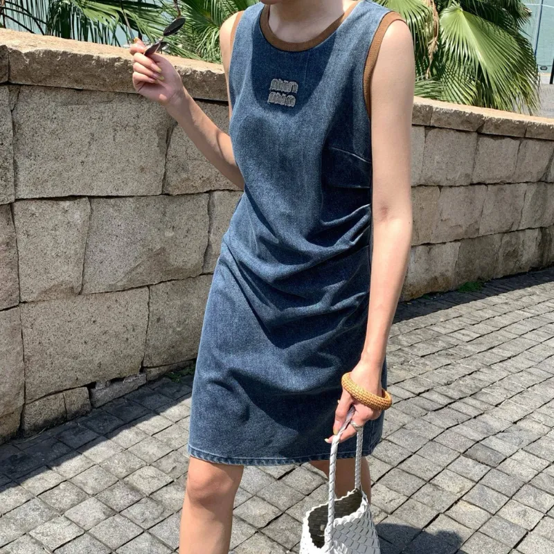『S-L』大人気 優しい雰囲気 カジュアル ラウンドネック ノースリーブ ワンピース