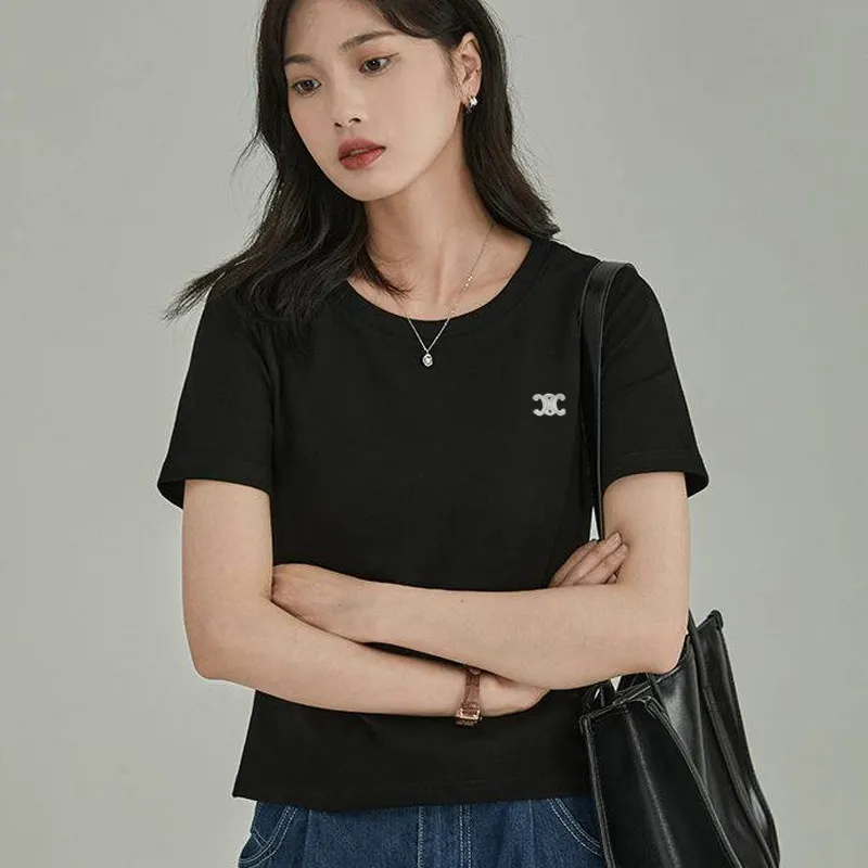 『M-XL』目立つ ファッション シンプル 着心地良い エレガント 着瘦せ 刺繍 正肩Tシャツ