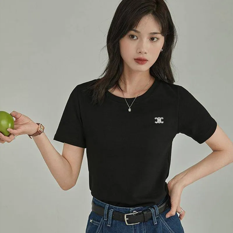 『M-XL』目立つ ファッション シンプル 着心地良い エレガント 着瘦せ 刺繍 正肩Tシャツ