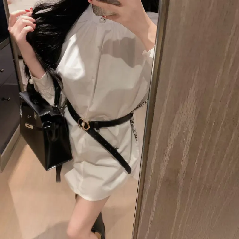 『S-L』NO.1人気 元気いっぱい セレブリティ ベルト付き シャツ ワンピース