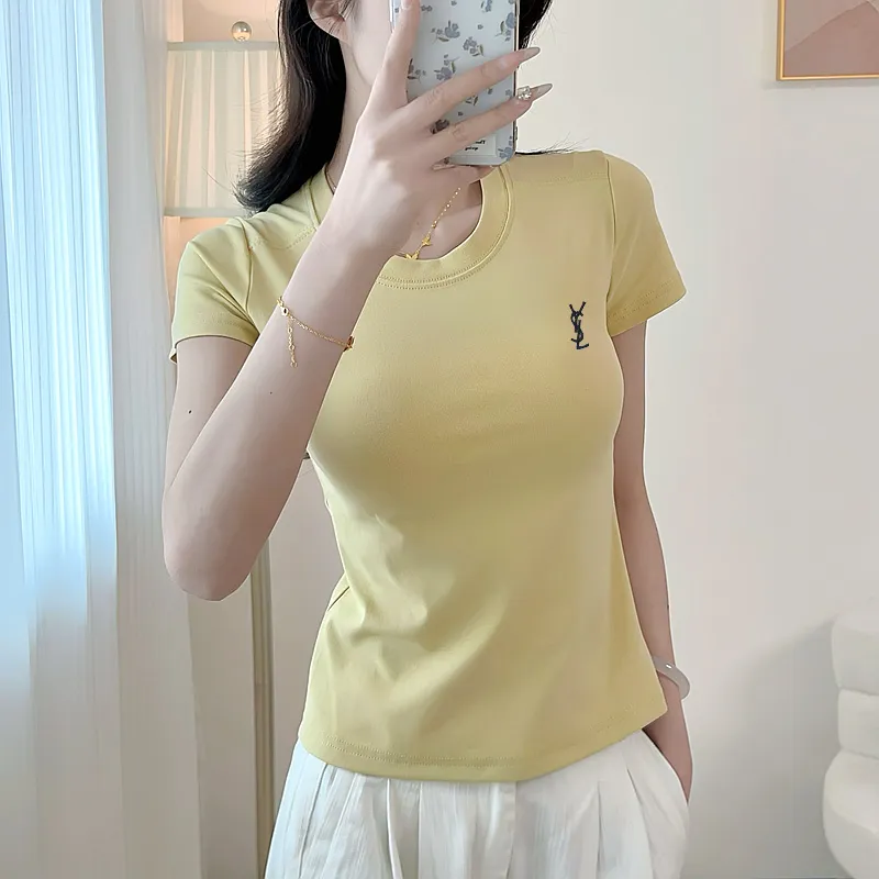 『M-XL』元気いっぱい ファッション シンプル 若見え 着瘦せ ストレッチ 刺繍 正肩Tシャツ