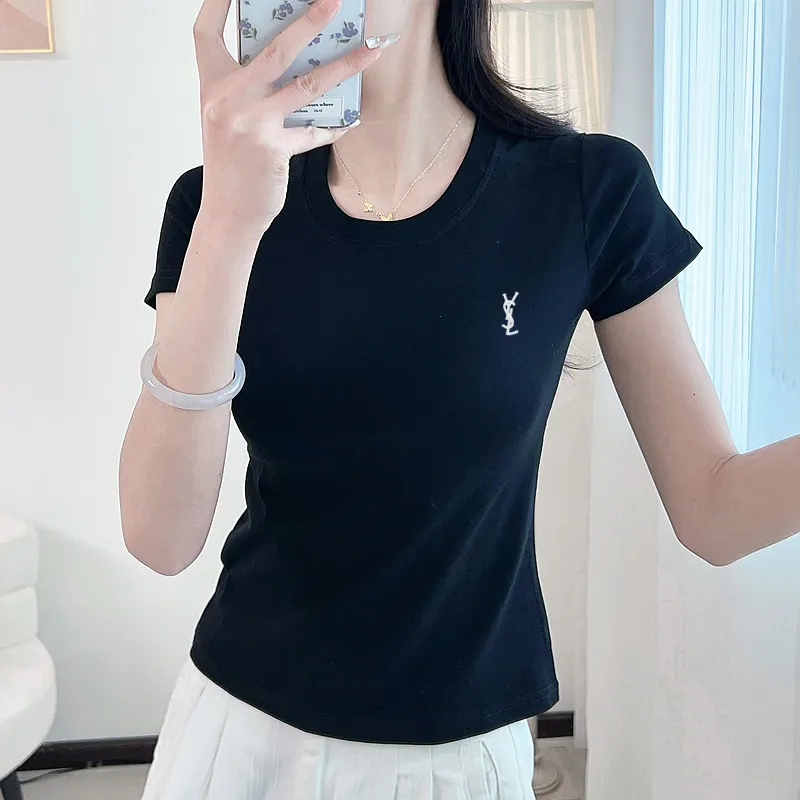 『M-XL』元気いっぱい ファッション シンプル 若見え 着瘦せ ストレッチ 刺繍 正肩Tシャツ