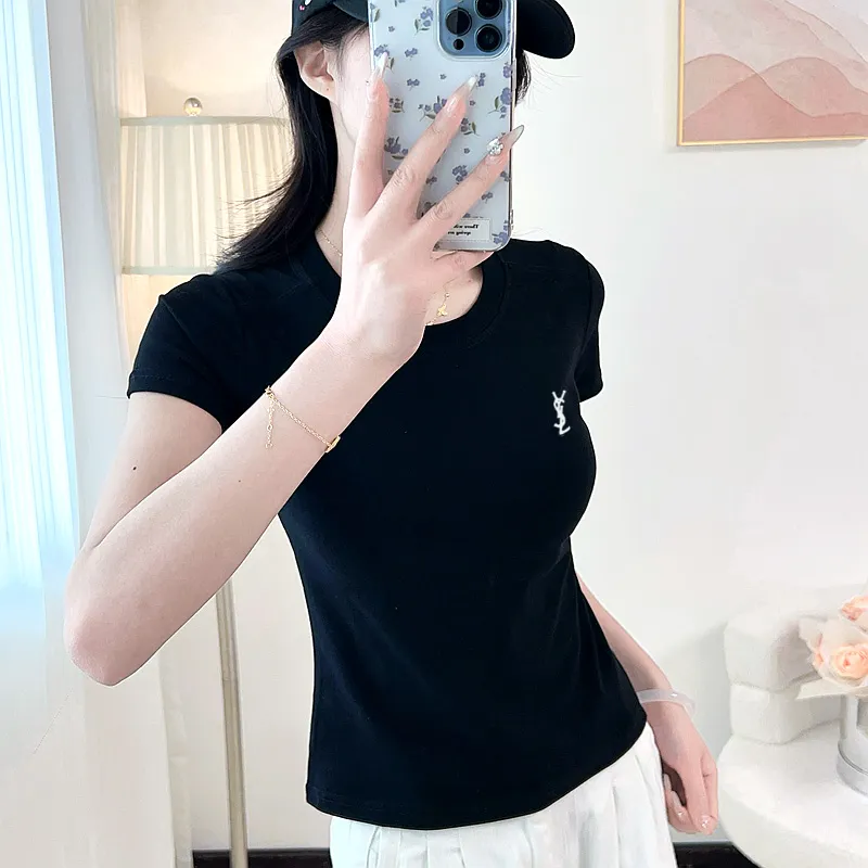 『M-XL』元気いっぱい ファッション シンプル 若見え 着瘦せ ストレッチ 刺繍 正肩Tシャツ