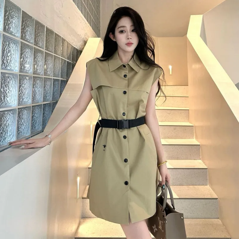 『 S-L』圧倒的セクシー 元気いっぱい レトロ ファッション ボタン 折り襟 ワンピース