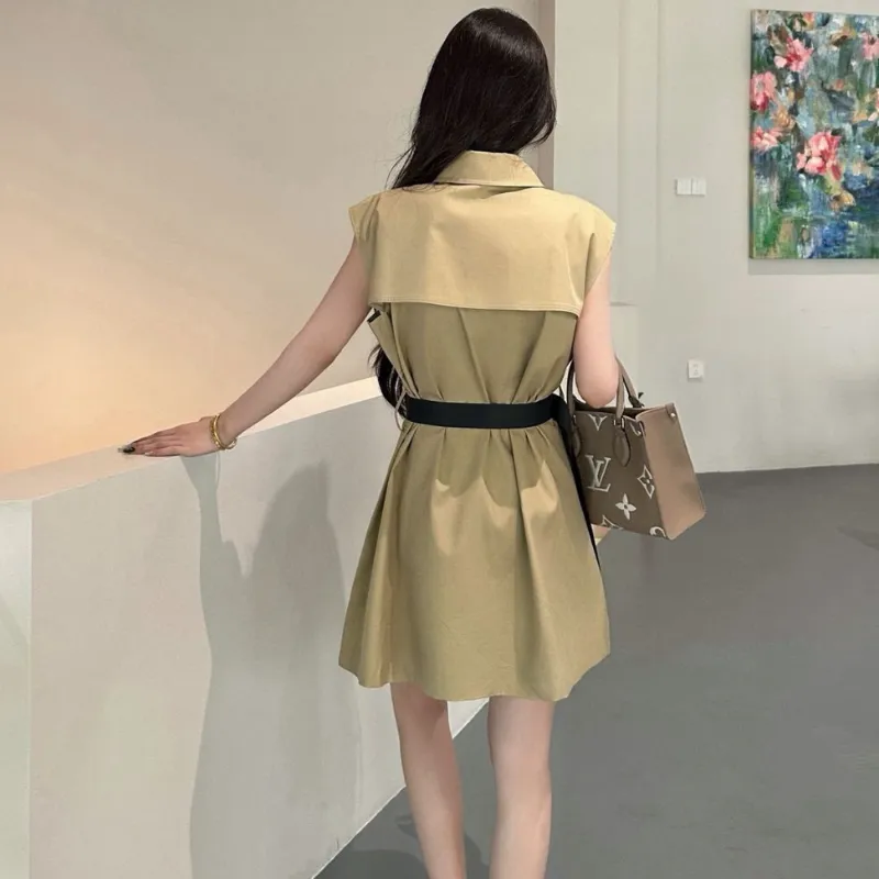 『 S-L』圧倒的セクシー 元気いっぱい レトロ ファッション ボタン 折り襟 ワンピース