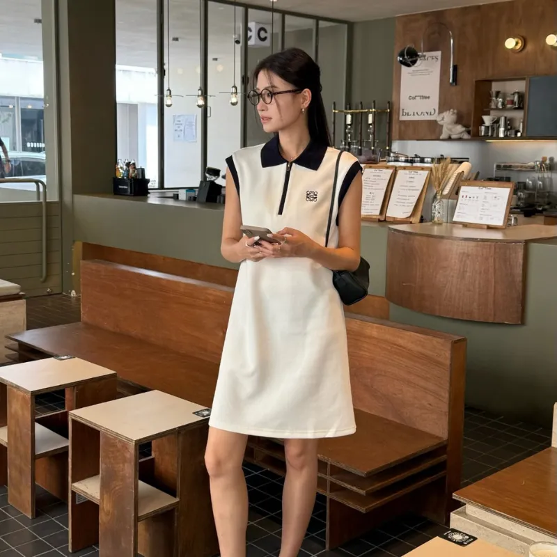 『 S-L』激売れ中 絶対欲しい 美人度アップ トレンド おしゃれ ノースリーブ 折り襟 ワンピース