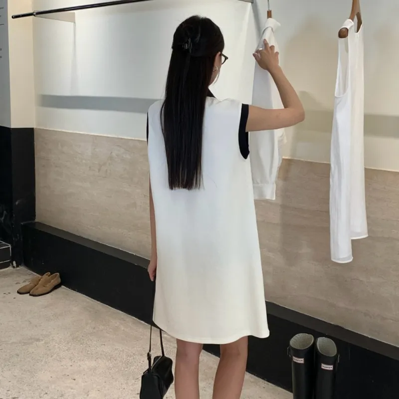 『 S-L』激売れ中 絶対欲しい 美人度アップ トレンド おしゃれ ノースリーブ 折り襟 ワンピース