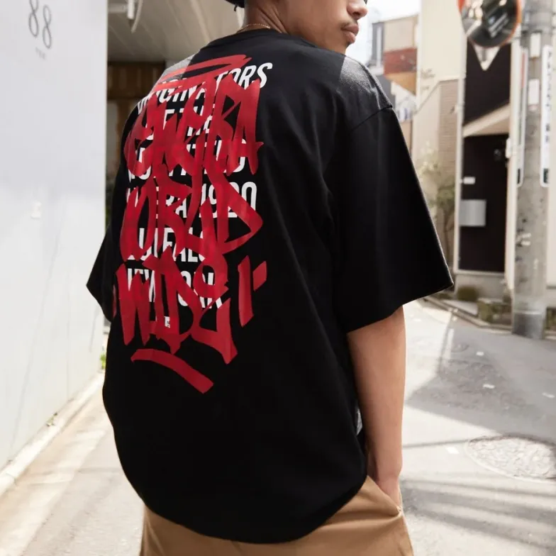 『S-4XL』今季マストバイ オーバーサイズド コットン Tシャツ Graffiti ブラック Tシャツ